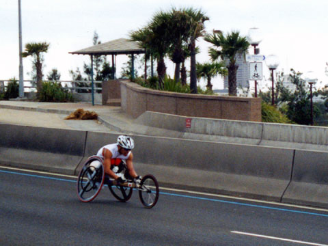 Paralympic Marathon another view of the wheelchair runner