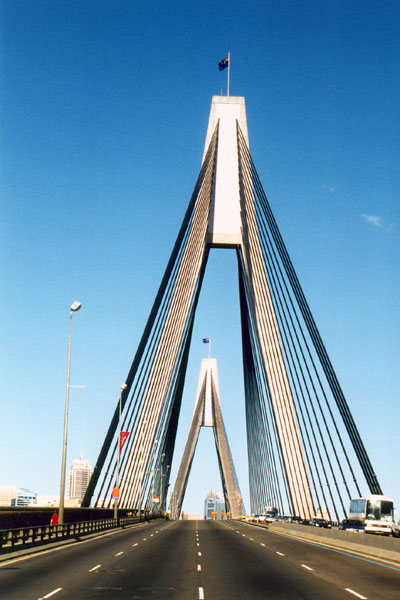 A view along ANZAC Bridge with no traffic